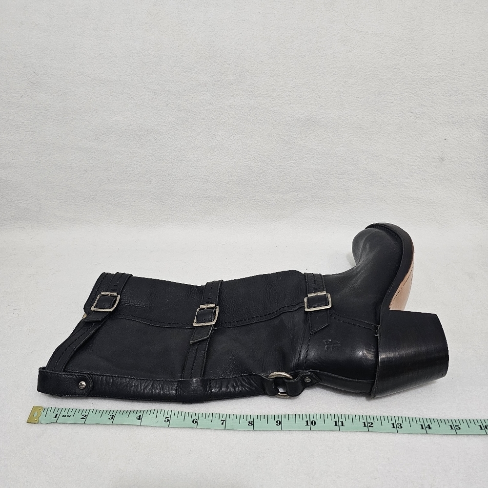 Frye Carmen Black Leather Buckle Accent Boots - Picture 7 of 7
